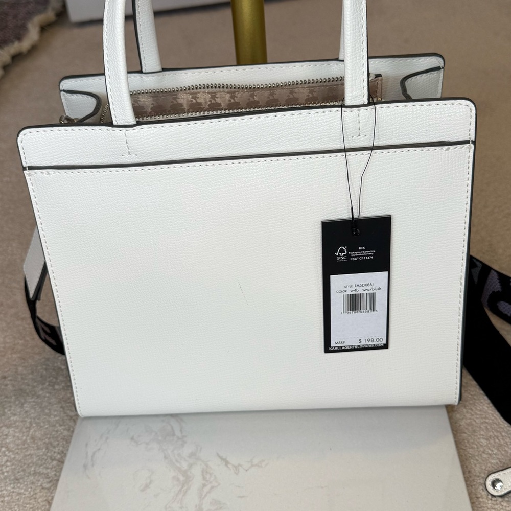NWT Karl Lagerfeld Paris Maybelle Crossbody Bag White Faux Leather Patch - Picture 4 of 11